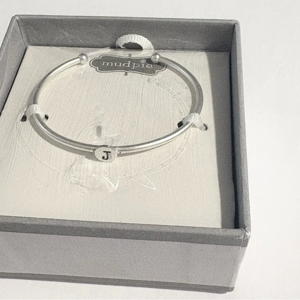 Mud Pie New Silver Tone Initial Bracelet Letter J
